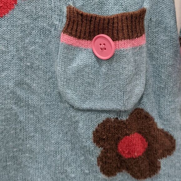 Mini Boden Sweater Dress Blue Green Pink Flower Cotton Angora Wool Girl Size 7 8 - Picture 4 of 8